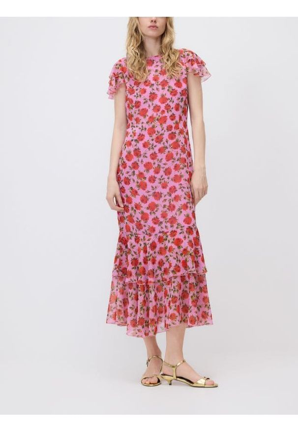 Reserved - Sukienka maxi z falbanami - wielobarwny. Materiał: tkanina. Typ sukienki: proste. Długość: maxi