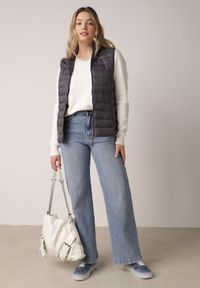 Born2be - Szara Pikowana Kamizelka Przejściowa z Kapturem Neanissa. Okazja: na co dzień. Typ kołnierza: kaptur. Kolor: szary. Materiał: jeans. Styl: casual #5