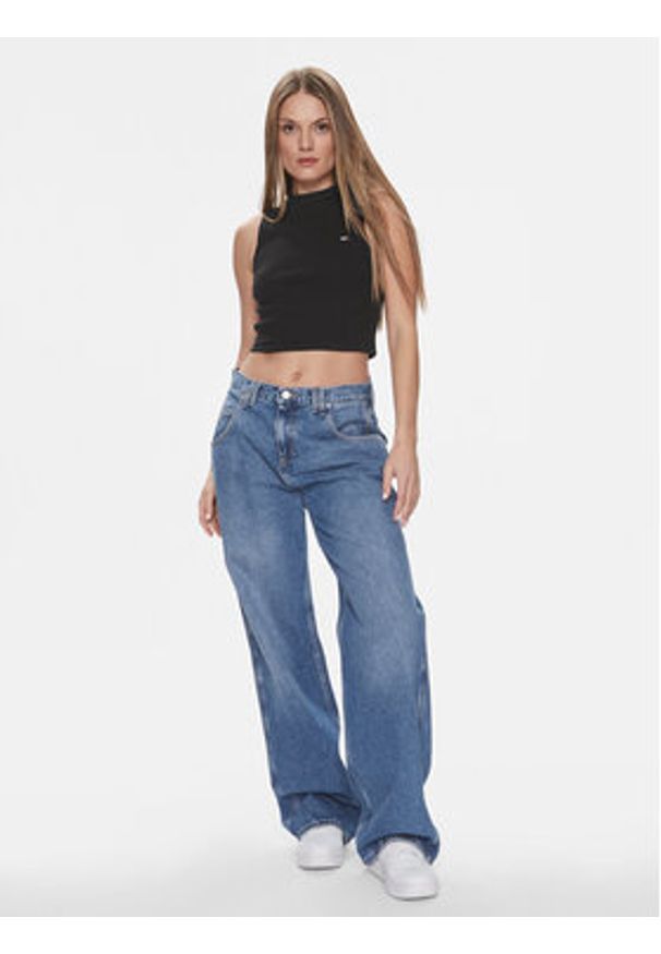 Tommy Jeans Top DW0DW17533 Czarny Regular Fit. Kolor: czarny. Materiał: bawełna
