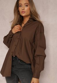 Renee - Ciemnobrązowa Koszula Bawełniana Aquida. Kolor: brązowy. Materiał: bawełna. Długość rękawa: długi rękaw. Długość: długie #1