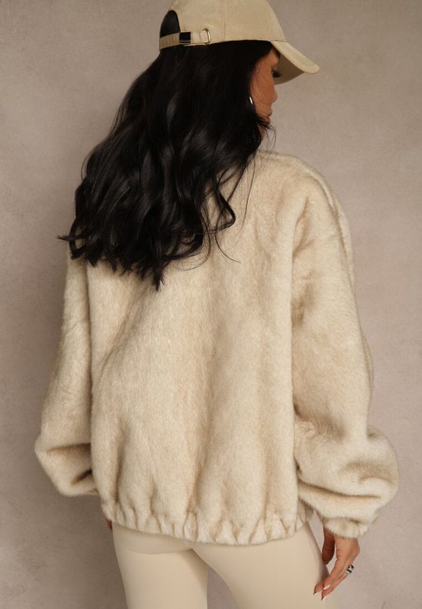 Renee - Beżowa Futrzana Kurtka Bomberka z Kieszeniami Tiwedela. Okazja: na co dzień. Kolor: beżowy. Materiał: futro. Styl: klasyczny, casual, elegancki