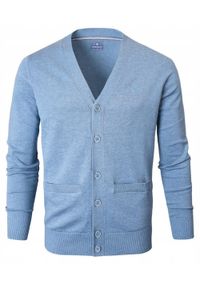 Bawełniany Sweter Męski, Rozpinany (Kardigan) - Pako Jeans - Niebieski. Okazja: na spotkanie biznesowe, do pracy. Kolor: niebieski. Materiał: bawełna. Styl: biznesowy, klasyczny