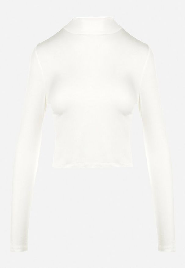 Born2be - Biała Bluzka Crop Top z Półgolfem Volei. Typ kołnierza: golf. Kolor: biały. Materiał: dzianina, tkanina. Długość rękawa: długi rękaw. Długość: krótkie. Wzór: gładki, jednolity