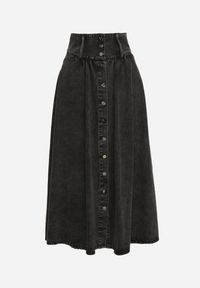 Born2be - Czarna Spódnica Jeansowa Maxi z Bawełny Nicollta. Kolor: czarny. Materiał: bawełna, jeans