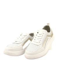 eVento - Biało-Złote Skórzane Sneakersy Wiązane Evento 23PB08-5389 białe. Kolor: biały. Materiał: skóra. Wzór: aplikacja, ażurowy. Obcas: na platformie. Sport: turystyka piesza #8