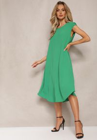 Renee - Zielona Rozkloszowana Sukienka Midi na Szerokich Ramiączkach Lireu. Kolor: zielony. Długość rękawa: na ramiączkach. Typ sukienki: rozkloszowane. Styl: boho. Długość: midi #1