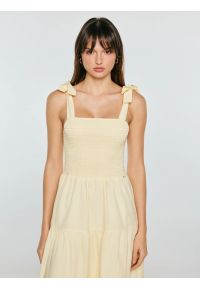 Big-Star - Sukienka damska midi na ramiączkach w drobne paseczki jasnożółta Gopisi 200. Kolor: żółty. Materiał: bawełna, tkanina. Długość rękawa: na ramiączkach. Długość: midi #4