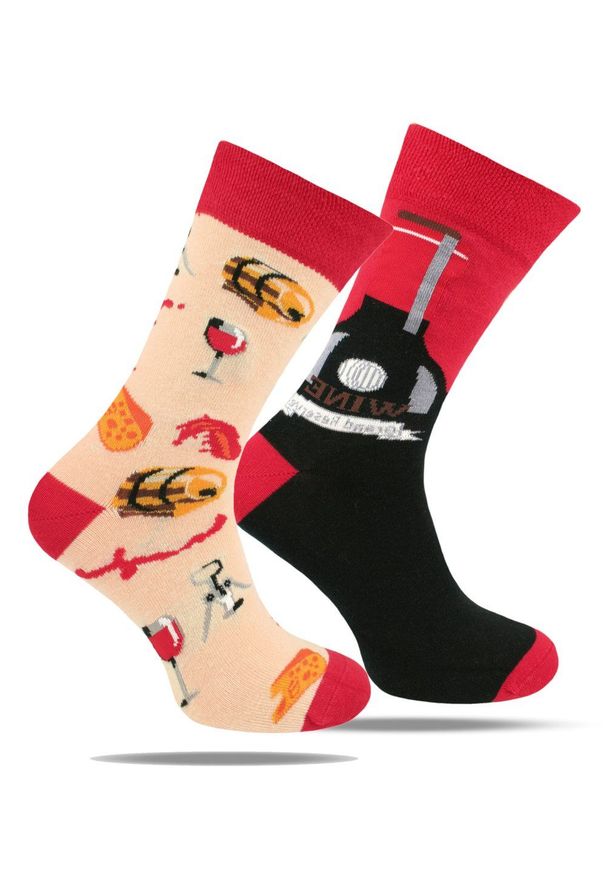 His Story - Skarpetki Bawełniane - Tematyczne - Motyw Wina. Kolor: czerwony, wielokolorowy. Materiał: elastan, bawełna, poliamid