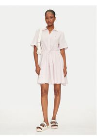 TOMMY HILFIGER - Tommy Hilfiger Sukienka koszulowa Ess WW0WW44672 Różowy Regular Fit. Kolor: różowy. Materiał: len. Typ sukienki: koszulowe #4