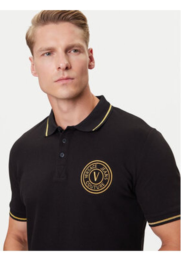 Versace Jeans Couture Polo 79GAGT00 CJ01T Czarny Slim Fit. Typ kołnierza: polo. Kolor: czarny. Materiał: bawełna