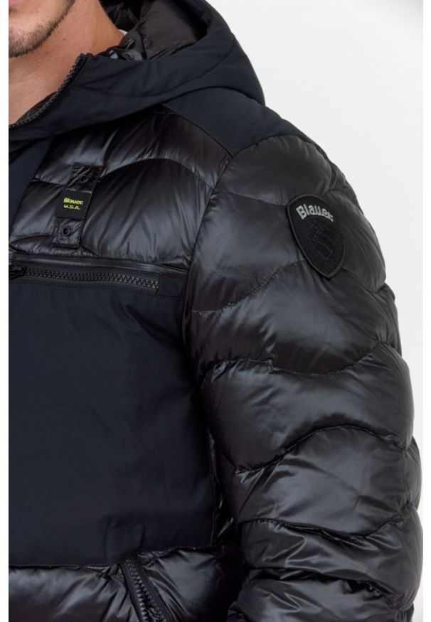 Blauer USA - BLAUER Czarna puchowa kurtka męska z kapturem, Rozmiar 3XL. Typ kołnierza: kaptur. Kolor: czarny. Materiał: puch