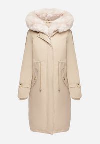 Born2be - Jasnobeżowa Kurtka Parka z Kapturem Futrzaną Wyściółką i Ściągaczem w Talii Semarien. Okazja: na co dzień. Typ kołnierza: kaptur. Kolor: beżowy. Materiał: futro. Długość rękawa: długi rękaw. Długość: długie. Styl: casual, klasyczny #5