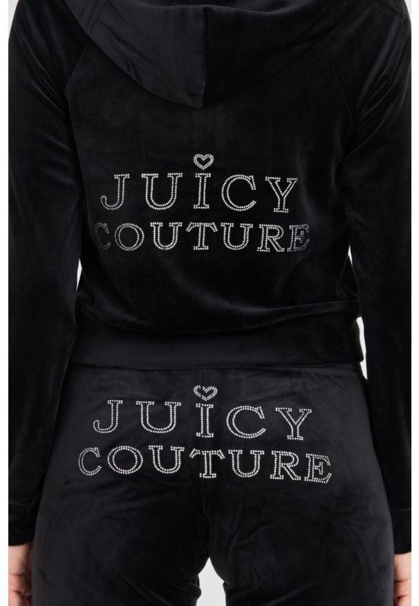 Juicy Couture - JUICY COUTURE Damska czarna bluza Regal Madison Hoodie, Rozmiar M. Okazja: na co dzień. Kolor: czarny. Materiał: poliester, elastan, materiał. Długość rękawa: długi rękaw. Długość: długie. Styl: casual, elegancki