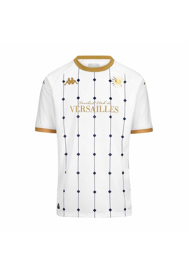 Kappa - Dziecięca koszulka wyjazdowa FC Versailles 78 Kombat 2024/25. Kolor: biały, żółty, wielokolorowy. Sport: piłka nożna