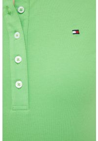 TOMMY HILFIGER - Tommy Hilfiger polo damski kolor zielony. Typ kołnierza: polo. Kolor: zielony. Materiał: bawełna, dzianina. Długość: krótkie #4