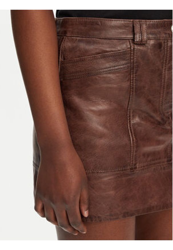 Pinko - PINKO Spódnica skórzana Geordie 104957 A2I1 Brązowy Slim Fit. Kolor: brązowy. Materiał: skóra