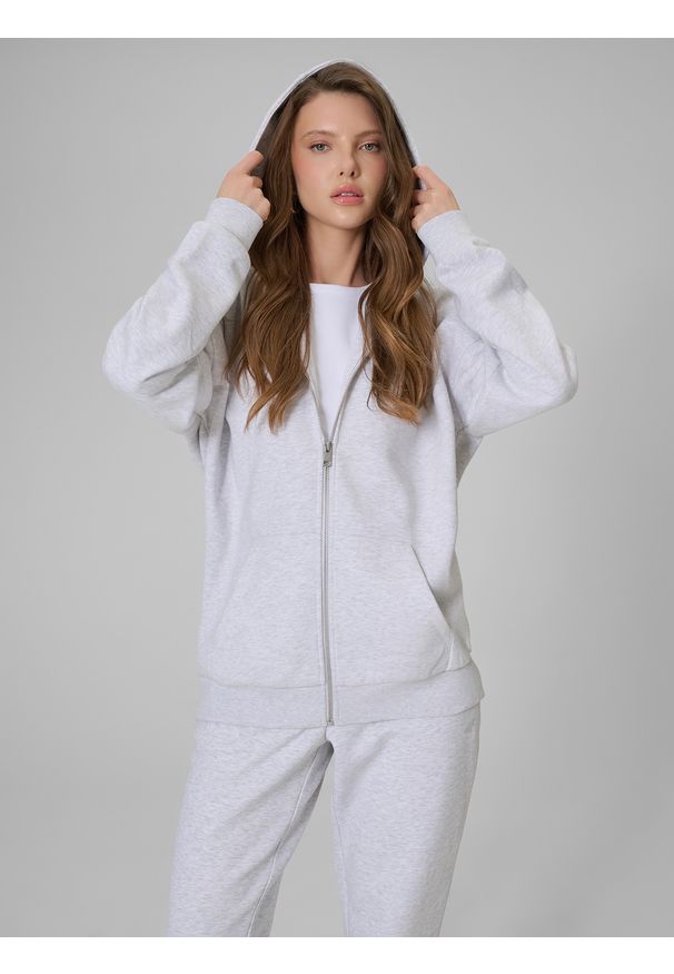 4f - 4F Bluza dresowa regular z kapturem damska - szara S. Okazja: na co dzień. Typ kołnierza: kaptur. Kolor: szary. Materiał: dresówka. Styl: casual