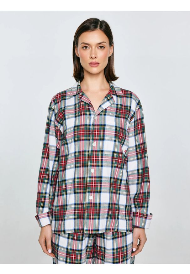 Big-Star - Piżama dwuczęściowa bawełniana w kratę biało-czerwona Senmunis 100. Okazja: do domu. Kolor: biały. Materiał: bawełna. Styl: klasyczny