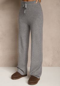 Renee - Szary Komplet z Dzianiny z Wełną Długi Kardigan Spodnie i Kamizelka Otizane. Kolekcja: plus size. Kolor: szary. Materiał: wełna, dzianina. Wzór: aplikacja #5