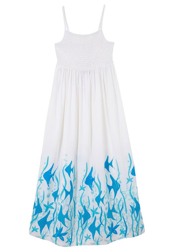 bonprix - Długa sukienka z lejącej wiskozy. Kolor: biały. Materiał: wiskoza. Wzór: nadruk. Sezon: lato. Długość: maxi