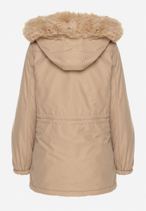 Born2be - Ciemnobeżowa Dwustronna Kurtka Parka z Odpinanym Kapturem i Futrzaną Podszewką Zinnalea. Okazja: na spacer. Kolor: beżowy. Materiał: futro. Wzór: gładki. Styl: elegancki