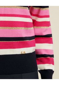 Luisa Spagnoli - LUISA SPAGNOLI - Różowy sweter w paski Macchietta. Kolor: biały. Materiał: wełna, prążkowany. Długość rękawa: długi rękaw. Długość: długie. Wzór: paski #4