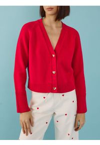 Reserved - Bawełniany kardigan z guzikami - czerwony. Kolor: czerwony. Materiał: bawełna #1