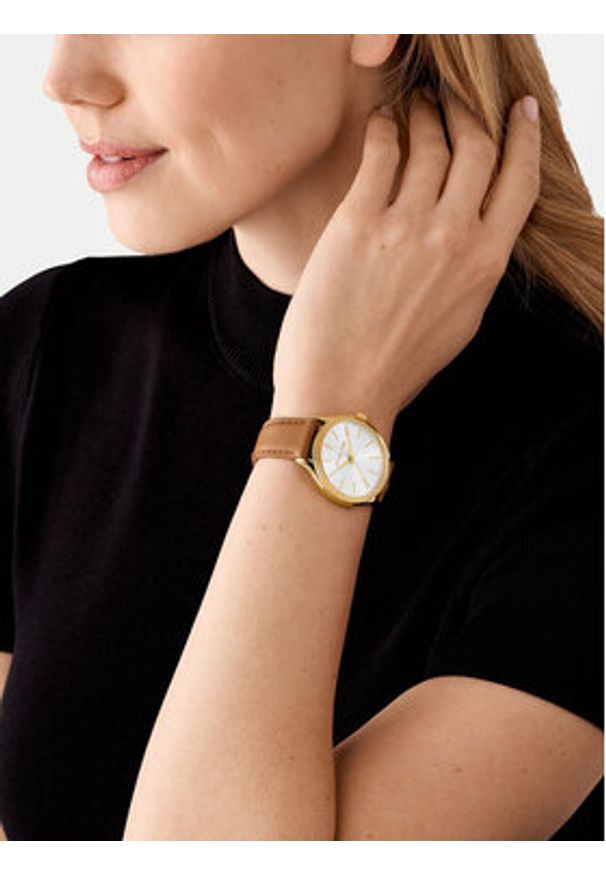 Michael Kors Zegarek Slim Runway MK7543 Brązowy. Kolor: brązowy. Materiał: skóra