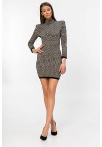 Balmain - BALMAIN Czarna damska sukienka w monogram, Rozmiar 36. Typ kołnierza: kołnierzyk stójkowy. Kolor: wielokolorowy. Materiał: dzianina. Długość rękawa: długi rękaw