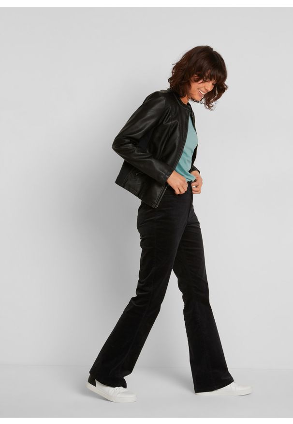bonprix - Spodnie sztruksowe dzwony high-waist z wygodnym paskiem. Stan: podwyższony. Kolor: czarny. Materiał: sztruks. Styl: elegancki