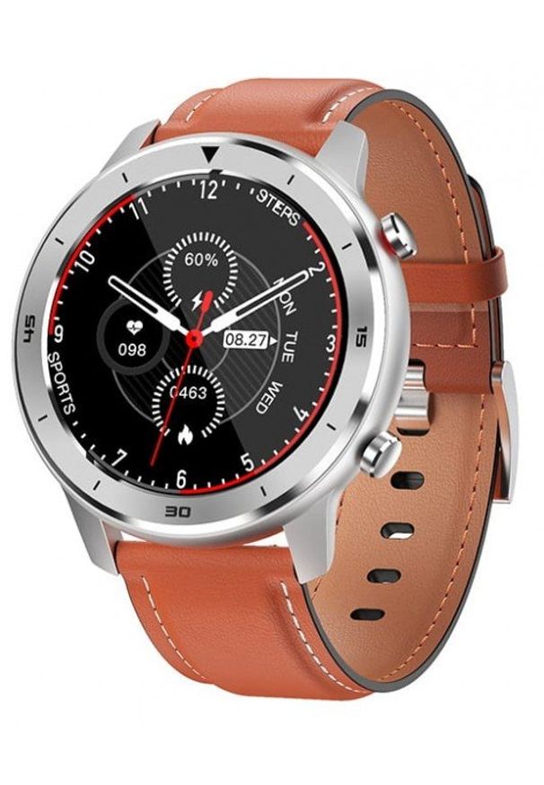 GARETT - Smartwatch Garett Men 5S brązowy, skórzany. Rodzaj zegarka: smartwatch. Kolor: brązowy. Materiał: skóra. Styl: wakacyjny, sportowy