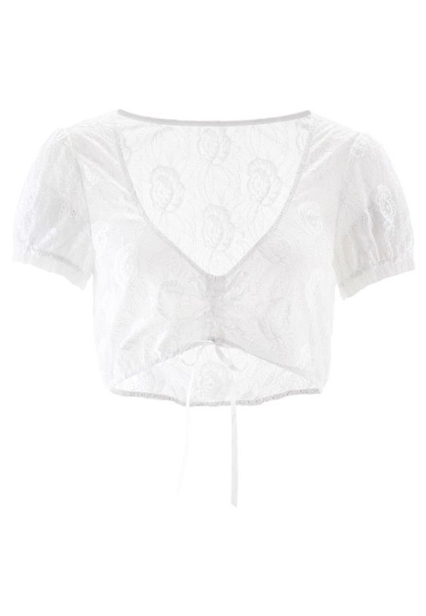 Bluzka koronkowa w ludowym stylu bonprix biały. Kolor: biały. Materiał: koronka