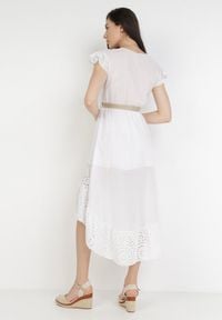 Born2be - Biała Sukienka Pasalphia. Kolor: biały. Materiał: tkanina, bawełna. Wzór: gładki, ażurowy. Typ sukienki: kopertowe #3