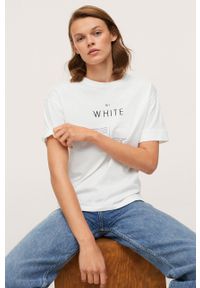 mango - Mango - T-shirt bawełniany Pstcolor. Okazja: na co dzień. Kolor: biały. Materiał: bawełna. Styl: casual #3