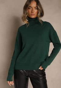 Renee - Zielony Golf z Dodatkiem Kaszmiru z Przeszyciami po Bokach Avenella. Okazja: na spotkanie biznesowe. Typ kołnierza: golf. Kolor: zielony. Materiał: kaszmir. Styl: biznesowy, klasyczny, elegancki #3