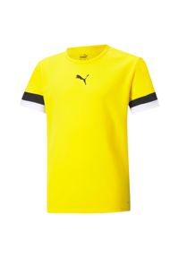 Koszulka dla dzieci Puma teamRISE Jersey Jr. Kolor: pomarańczowy, czarny, wielokolorowy, żółty. Materiał: jersey. Sport: piłka nożna