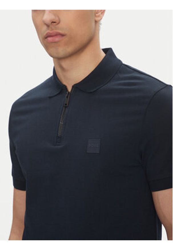 BOSS Polo Passerzip 50537507 Granatowy Slim Fit. Typ kołnierza: polo. Kolor: niebieski. Materiał: bawełna