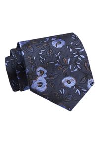 Alties - Krawat - ALTIES - Niebieskie Kwiaty, Granatowe Tło. Kolor: niebieski. Materiał: tkanina. Wzór: kwiaty. Styl: elegancki, wizytowy