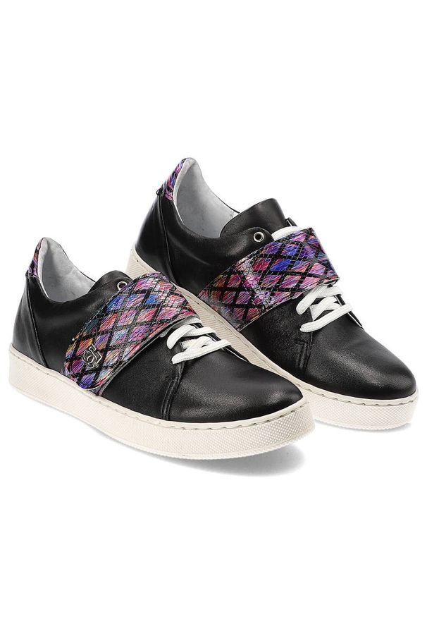 Czarne Sneakersy Simen Damskie Modne Półbuty. Zapięcie: pasek. Kolor: czarny. Materiał: skóra
