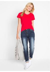 Shirt z okrągłym dekoltem (5 szt.), krótki rękaw bonprix truskawkowy + czarny + biały + jasnoszary melanż + ciemnoniebieski. Kolor: czerwony. Materiał: jersey. Długość rękawa: krótki rękaw. Długość: krótkie. Wzór: melanż #4