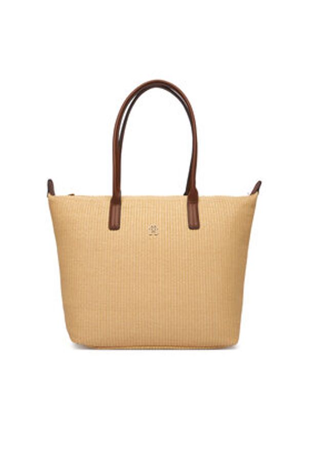 TOMMY HILFIGER - Tommy Hilfiger Torebka Popette Tote Raffia AW0AW18528 Beżowy. Kolor: beżowy