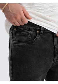 Ombre Clothing - Spodnie męskie jeansowe slim fit z przeszyciem na kolanach - czarne V2 OM-PADP-0109 - XXL. Kolor: czarny. Materiał: jeans. Wzór: aplikacja #5