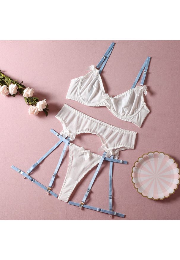 Intica - Komplet bielizny z miękkiego materiału z regulowanymi paskami Mirtha. Kolor: wielokolorowy. Materiał: materiał. Wzór: paski