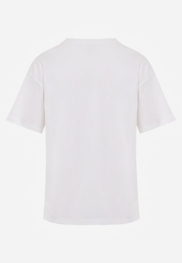 Born2be - Biały Bawełniany T-shirt z Ozdobną Aplikacją z Perełek i Cyrkonii Haidea. Okazja: na co dzień. Kolor: biały. Materiał: bawełna. Wzór: aplikacja. Styl: elegancki, casual