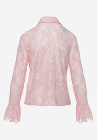 Born2be - Różowa Koszula Koronkowa z Wiskozy z Bawełną Ozdobiona Falbanami Hermerine. Kolor: różowy. Materiał: wiskoza, bawełna, koronka. Wzór: aplikacja. Styl: elegancki, klasyczny #4