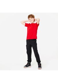 Decathlon - Spodnie dresowe dziecięce Domyos cargo. Kolor: czarny. Materiał: materiał, poliester, elastan. Sport: joga i pilates