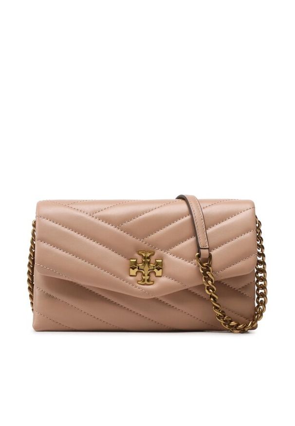 Tory Burch Torebka Kira Chevron Chain Wallet 90343 Beżowy. Kolor: beżowy. Materiał: skórzane