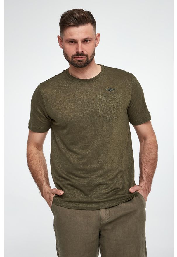Aeronautica Militare - T-shirt męski lniany AERONAUTICA MILITARE. Materiał: len