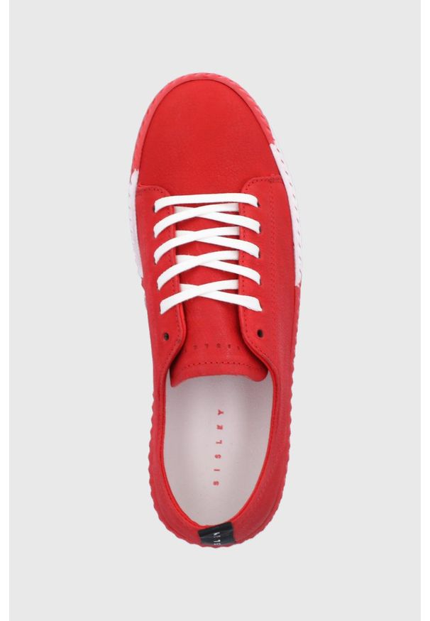 Sisley - Buty skórzane. Nosek buta: okrągły. Zapięcie: sznurówki. Kolor: czerwony. Materiał: skóra