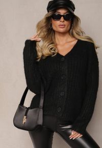 Renee - Czarny Rozpinany Kardigan z Wełną i Ściągaczami przy Rękawach Ciarella. Kolor: czarny. Materiał: wełna. Sezon: zima